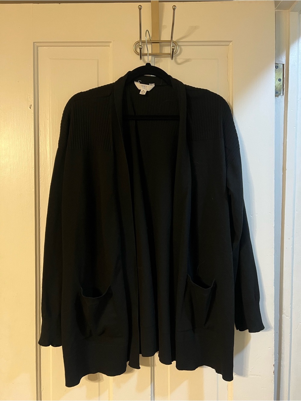 Time and Tru Black Ribbed Open Cardigan Jacket